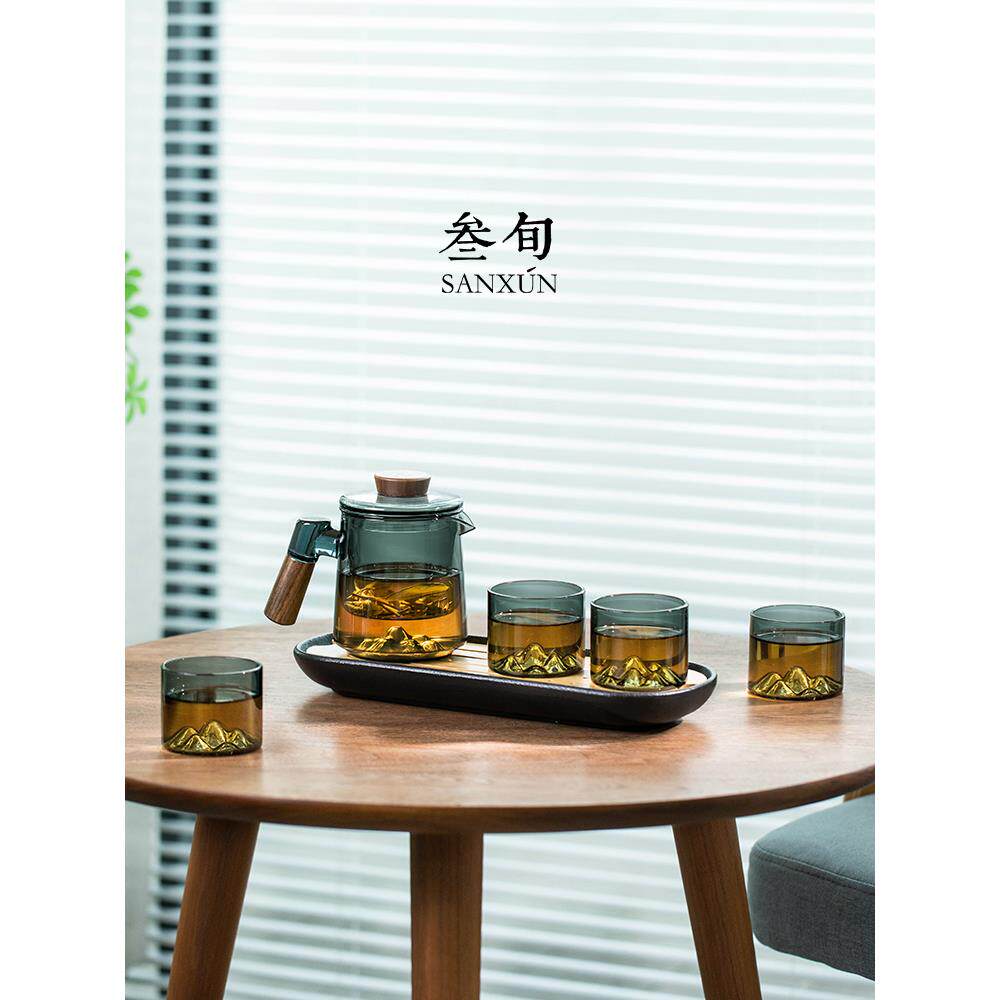 叁旬玻璃茶具套装家用防烫耐热泡茶壶办公室小型茶盘功夫茶杯礼盒