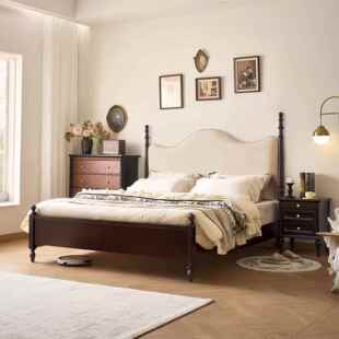 软风大床轻2米主卧 田园2290 法式 复.古实木软包床1人8米双床美式