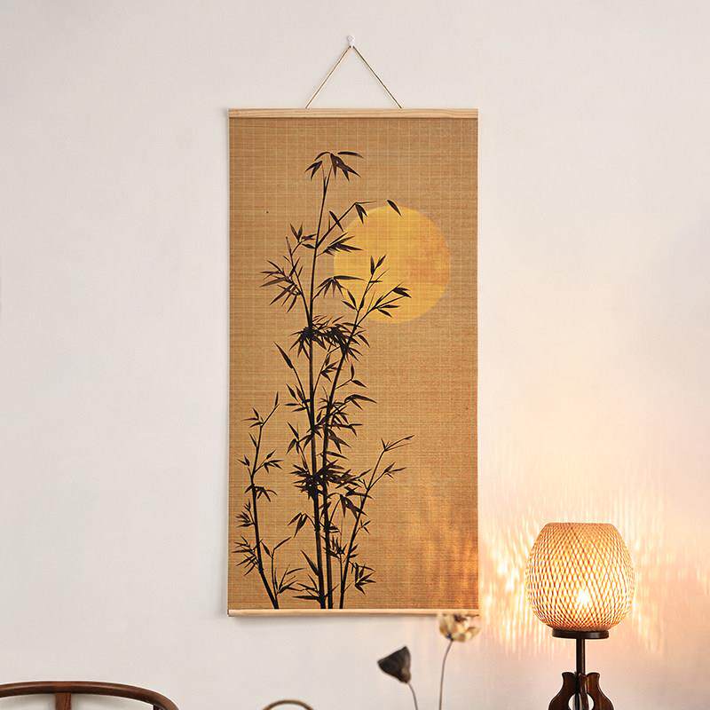 中式风格竹席画适用于客厅装饰 荷香燕归竹席画 120*60CM新中式风