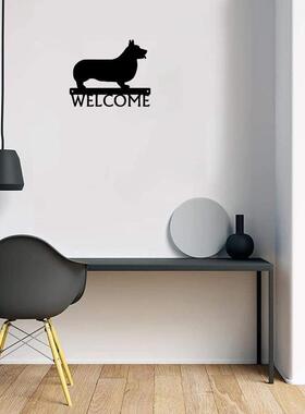 铁艺铁制工艺品威尔士柯基犬欢迎标志12 英寸宽艺术挂件eBay爆款