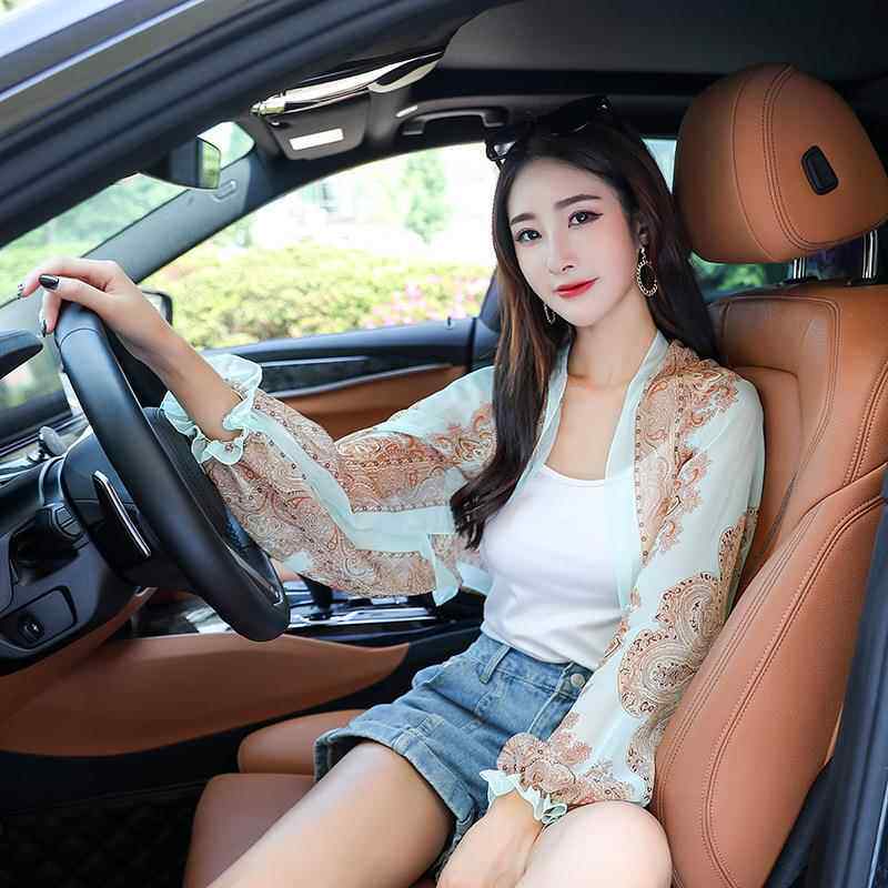 户外防晒套袖套夏季骑行开车薄长款女士防紫外线冰丝雪纺手套袖套