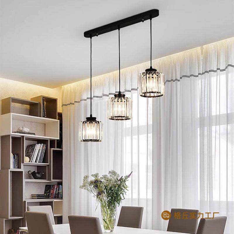 餐厅灯轻奢吊灯水晶灯三头简约现代饭厅餐桌吧台创意圆罩厨房灯具