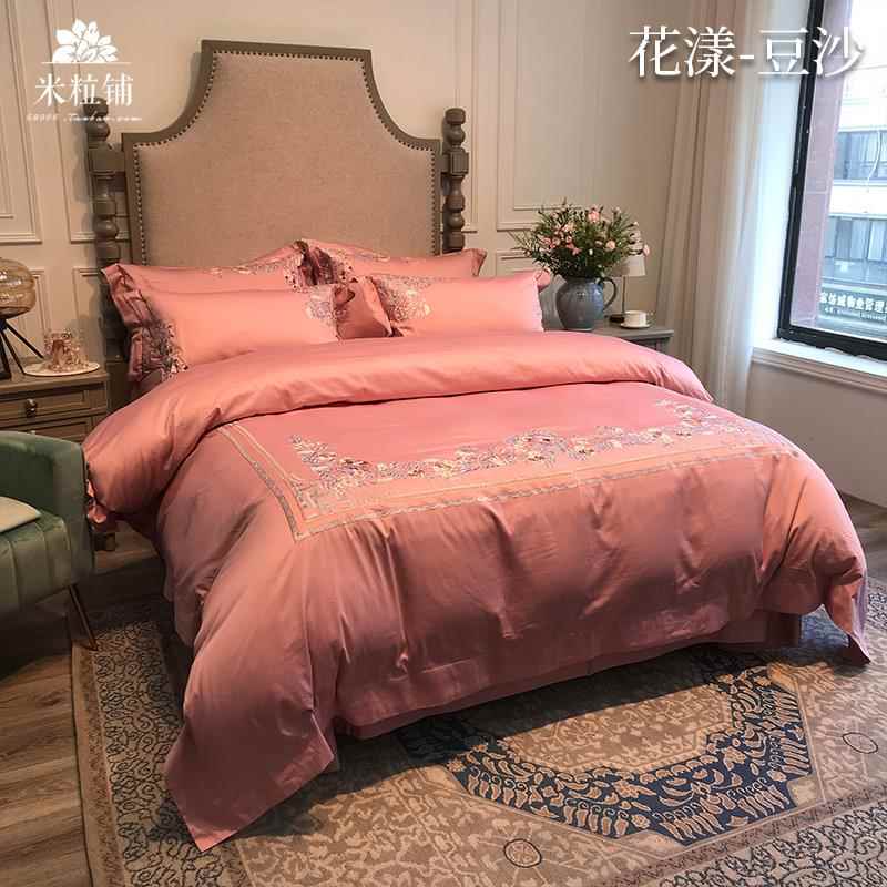 正品高端中式风绣花件100支长绒棉四套全棉贡缎床单1.8奢风用床轻