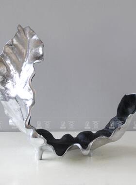 现代轻奢创意铝铸造树叶果盘摆件样板间售楼部酒店餐厅客厅玄关桌