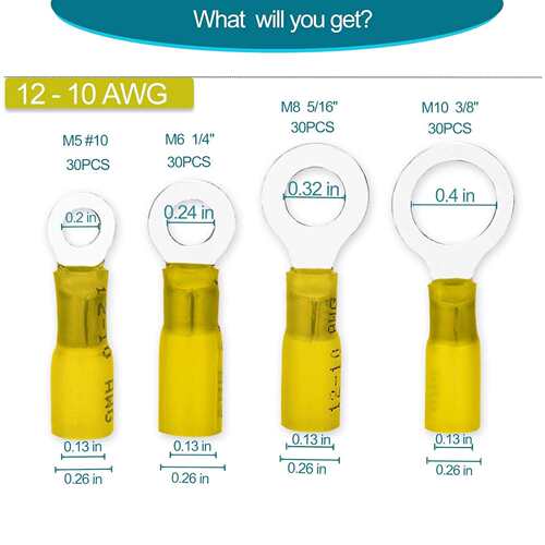 跨境 120PCS盒装 黄色 HRV/热缩O型圆形环形绝缘防水接线端子