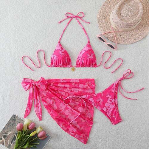 Women'S Bikini Set, Fitted Thong Design, Plants Pattern,