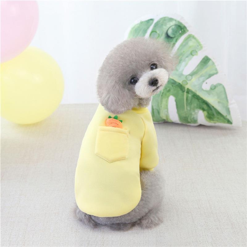 跨境新款秋冬衣服小型犬抓绒口袋卫衣胡萝卜印花厂家现货