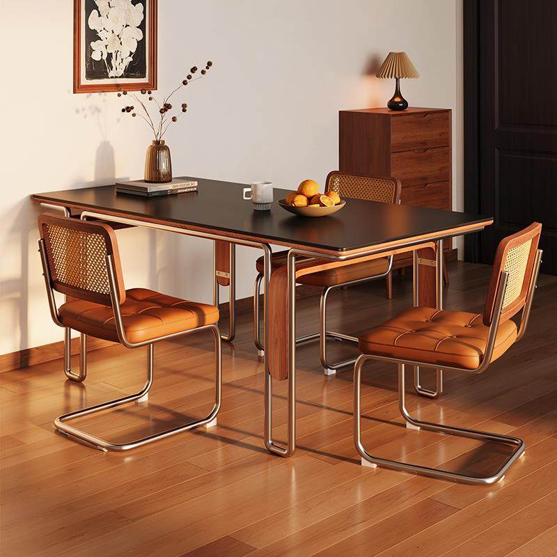 维诗普林中古风包豪斯岩板实木餐桌2025新款长方形家庭家用小户型,住宅家具,岩板餐桌,淘宝优惠券,粉丝福利购,淘宝优惠卷