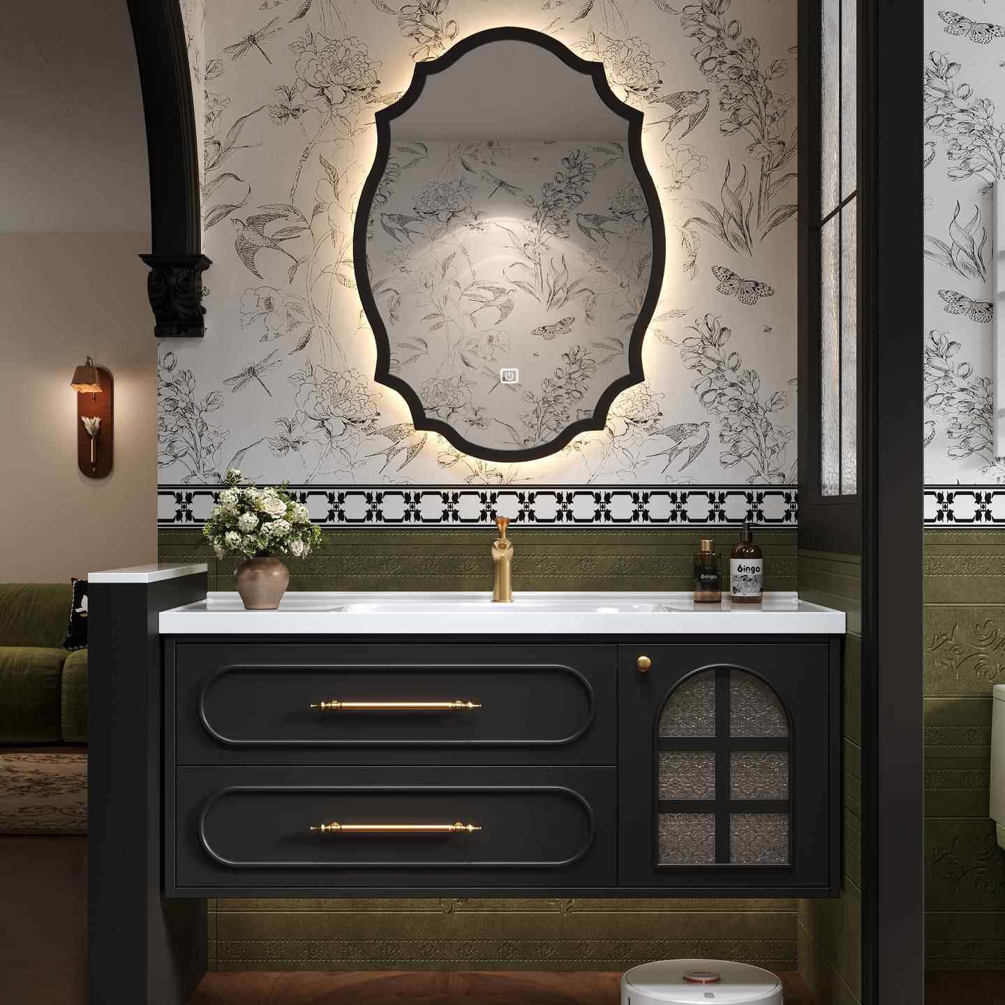 法式复古浴室柜组合卫生间陶瓷一体盆实木黑色洗漱台洗脸池洗手盆,家装主材,浴室柜组合,淘宝优惠券,粉丝福利购,淘宝优惠卷