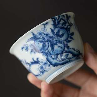 聚壹堂仿古青花主人杯品茗杯陶瓷功夫茶具釉中单杯釉里红复古杯子