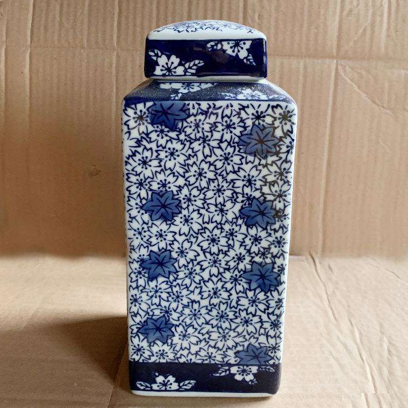 四方储物罐青花瓷陶瓷器小花瓶摆件插花中式博古架客厅装饰工艺品