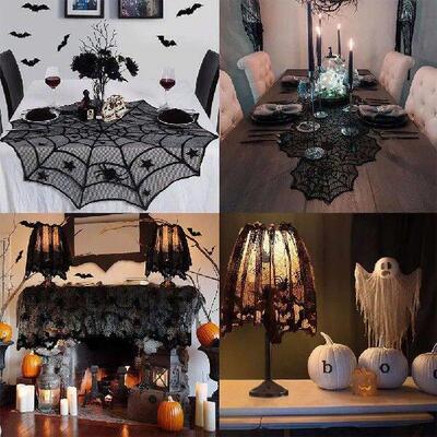 Halloween Decorations Black Lace Spider Web Tablecloth