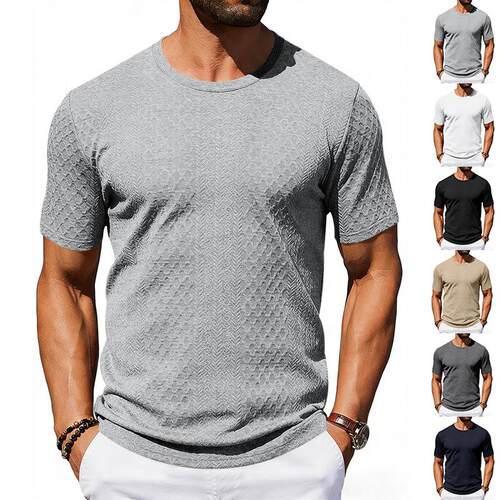 Men ' s Summer Casual Knit Textured T - Shirt , Simple Solid