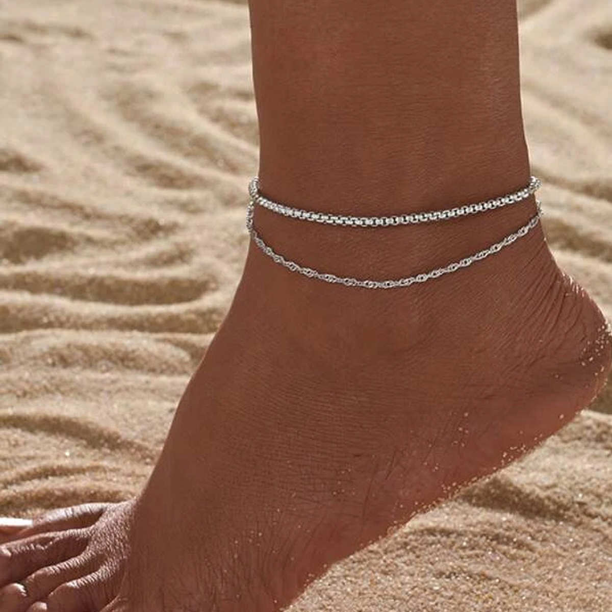 欧美ins风新款脚饰 夏季简约多层链条脚链脚环跨境沙滩足饰品批发