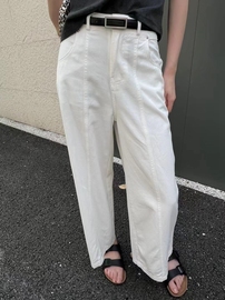 白色牛仔阔腿裤女欧洲站，2024夏季欧货设计感高腰显瘦休闲长裤