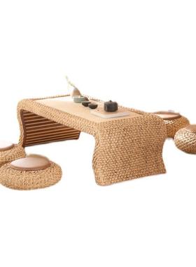 藤编榻榻米茶几阳桌茶桌简约台AVX飘桌窗日式草编矮地台组合小桌