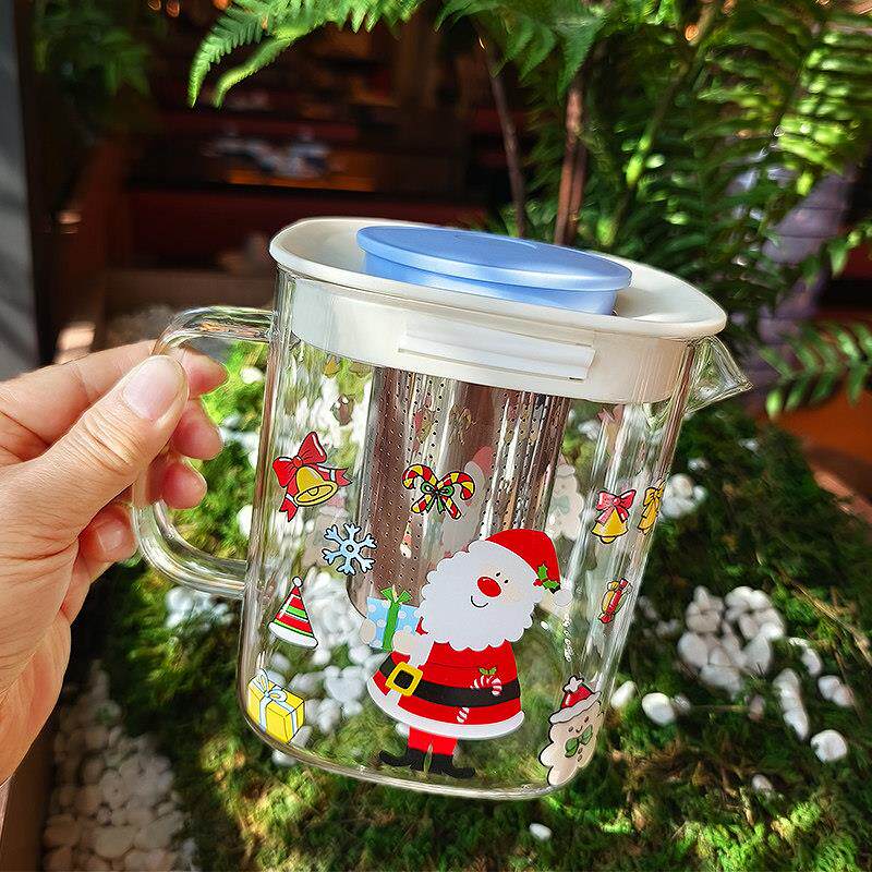 耐高温圣诞玻璃泡茶壶养生杯花茶杯煮茶壶茶水分离玻璃杯茶具套装