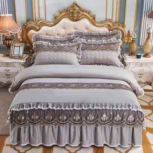 轻奢端 被套裙夹棉加冬季 正品 纯棉床裙厚四件套100全棉1.高8床上款