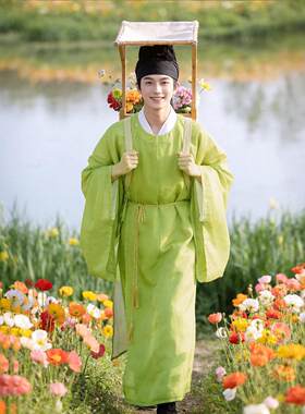 汉服男款圆领袍复原风书生春秋道袍古装簪花郎卖货郎明代宋制唐朝