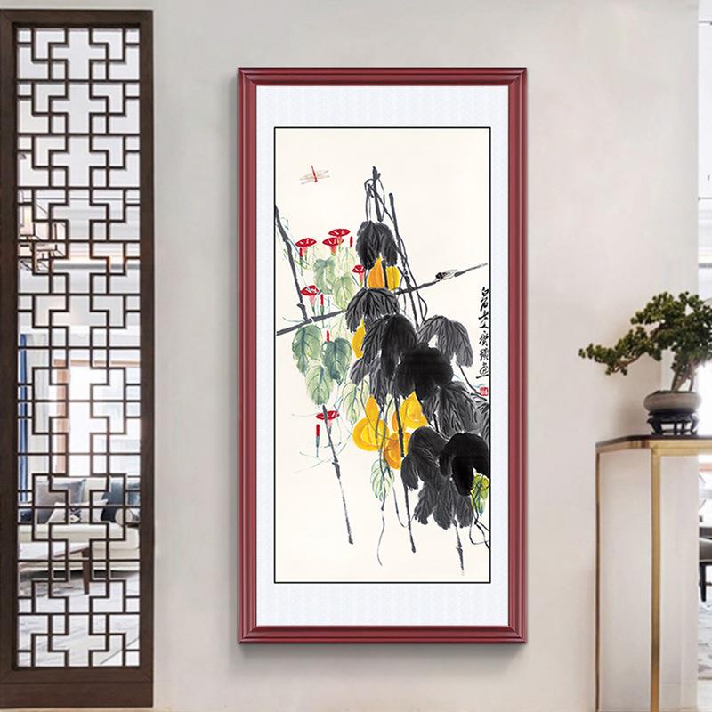 五福临门新中式入户玄关装饰画寓意好五个葫芦画走廊过道竖版挂画