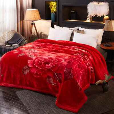 舍尔毛毯大红婚拉庆*毯双层加结CP05婚云毯法兰绒毯子龙凤喜厚字