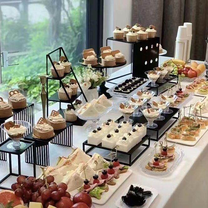 黑色铁艺茶歇甜品台展示架冷餐台摆台黑色蛋糕盘多套组合果盘无