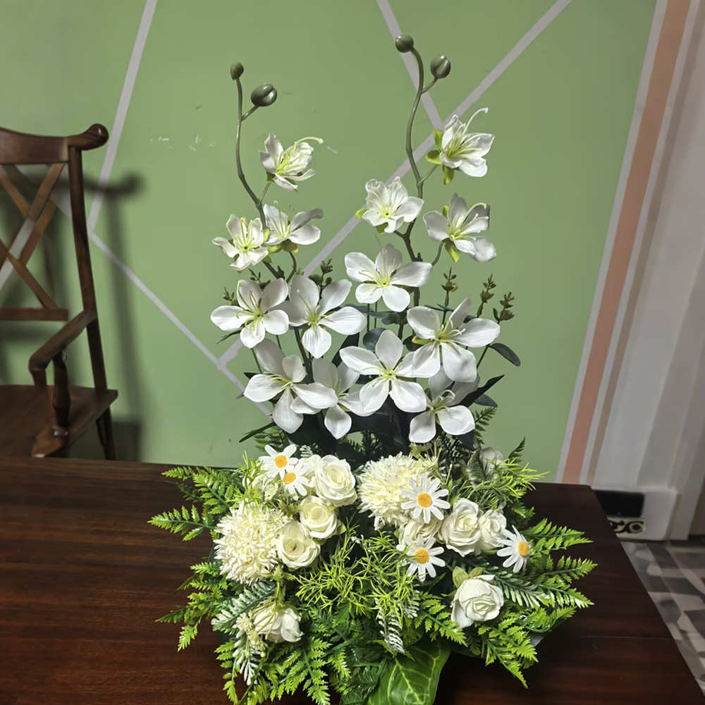 办公室卧室装饰家居人造花茉莉绣球花玫瑰混合仿真盆栽花50CM
