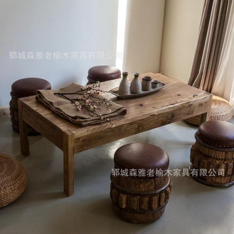 简易茶桌实木古朴年代中式茶桌旧门板炕几榻榻米阳台矮桌茶道桌