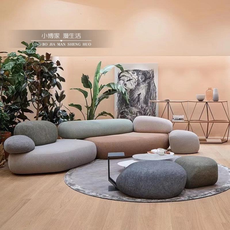 鹅卵石沙发椭圆形创意设计师款moroso布艺沙发石块造型模块组合款