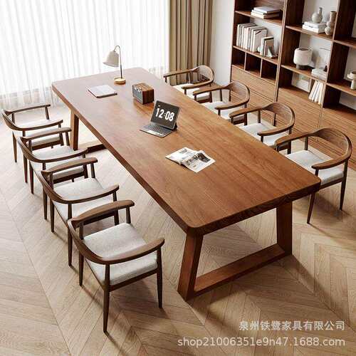北欧客厅书房实木书桌图书馆休息区学习长条桌办公室工作台电脑桌