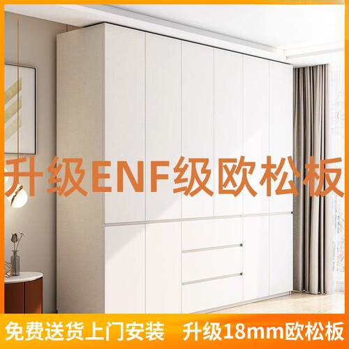 ENF级实木欧松板大衣柜免拉手新款卧室家用现代简约大衣橱