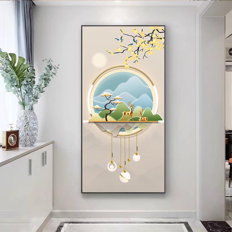 高档关装饰厅画九鱼图轻奢高进档玄客大气鹿挂画入户门走廊过道墙图片