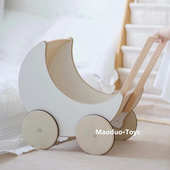 儿童北欧风木质白色月亮小推车儿童拍照影楼周岁礼摄影道具过家家
