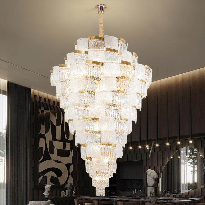 豪华别墅客厅水晶灯复式楼中空楼梯长吊灯高端公寓新款挑空大吊灯