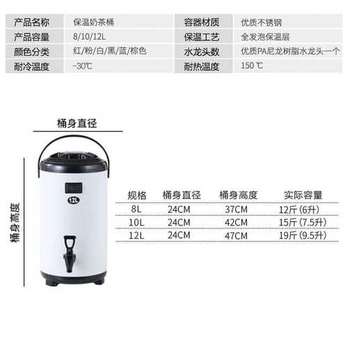 圆形不锈钢奶茶桶加厚大容量保温桶保冷保温带龙头温度显示豆浆桶