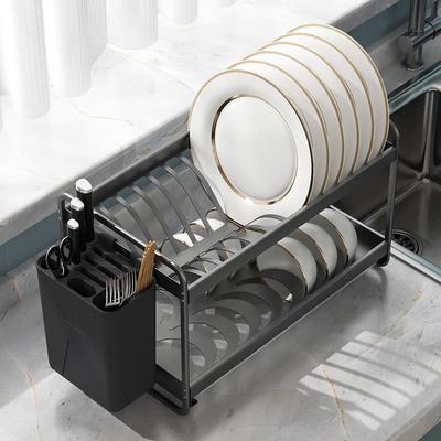 太空铝沥水碗架铝合金碗碟沥水架厨房多功能置物架双层台面收纳架