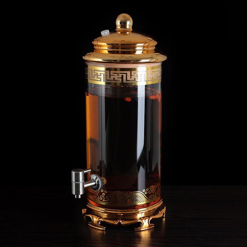 工厂加厚带龙头醒酒器圆形广口泡酒瓶透明大口密封空瓶高硼硅玻璃