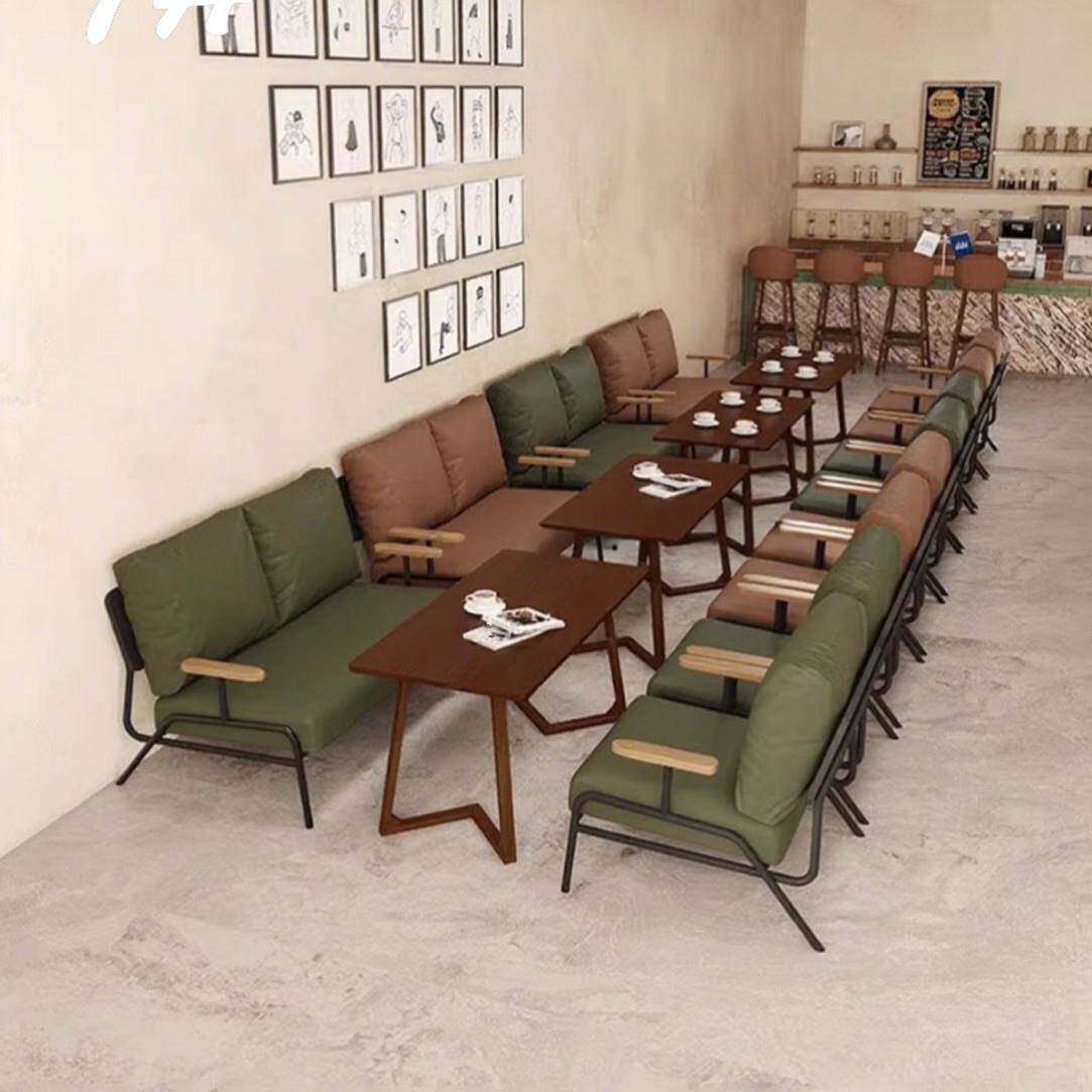 实木桌椅组合咖啡店椅餐厅奶茶店酒店大堂接待布艺沙发餐厅商用