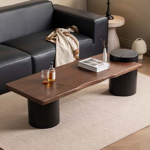 中古风整板实木茶几小户型客厅家用沙发长桌民宿日式侘寂风矮桌子