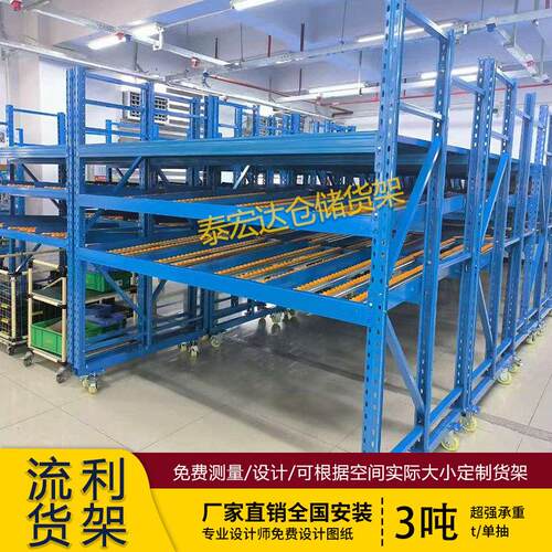 流利货架滚筒工厂车间流水线移动先进先出定制线棒流利式货架
