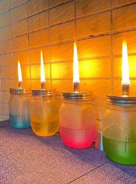 Mason Bottle Tabletop Torch Set Long Life Fiberglass Wicks