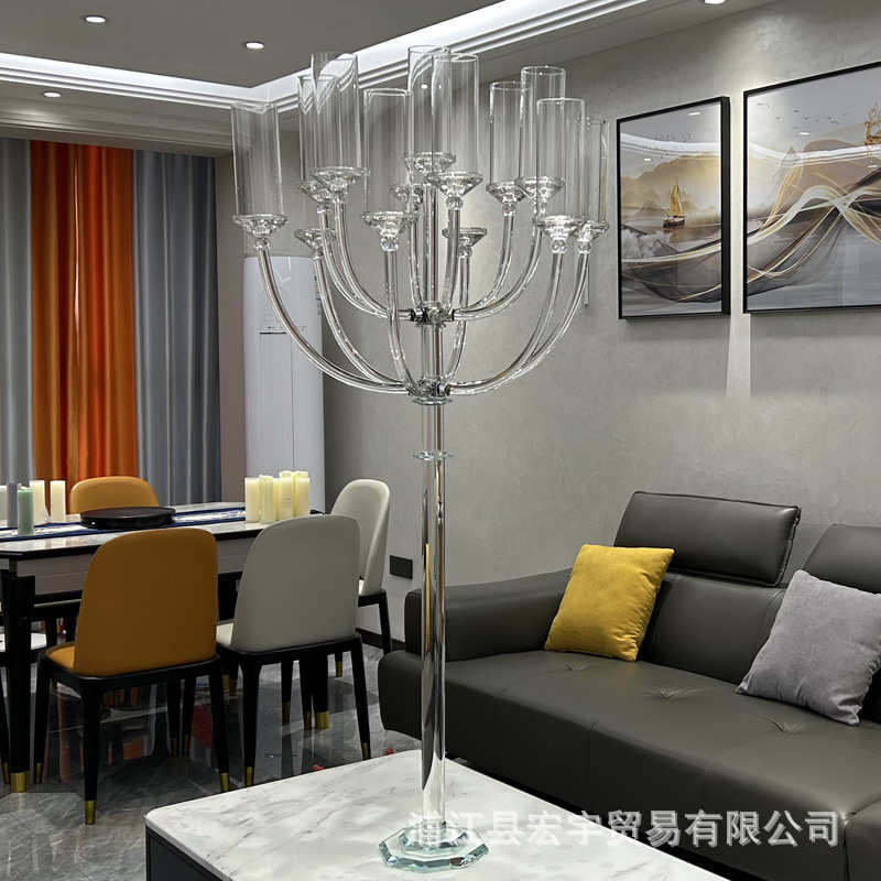 批发大号13头新款水晶烛台婚庆道具摆件户外防风玻璃水晶烛台摆件