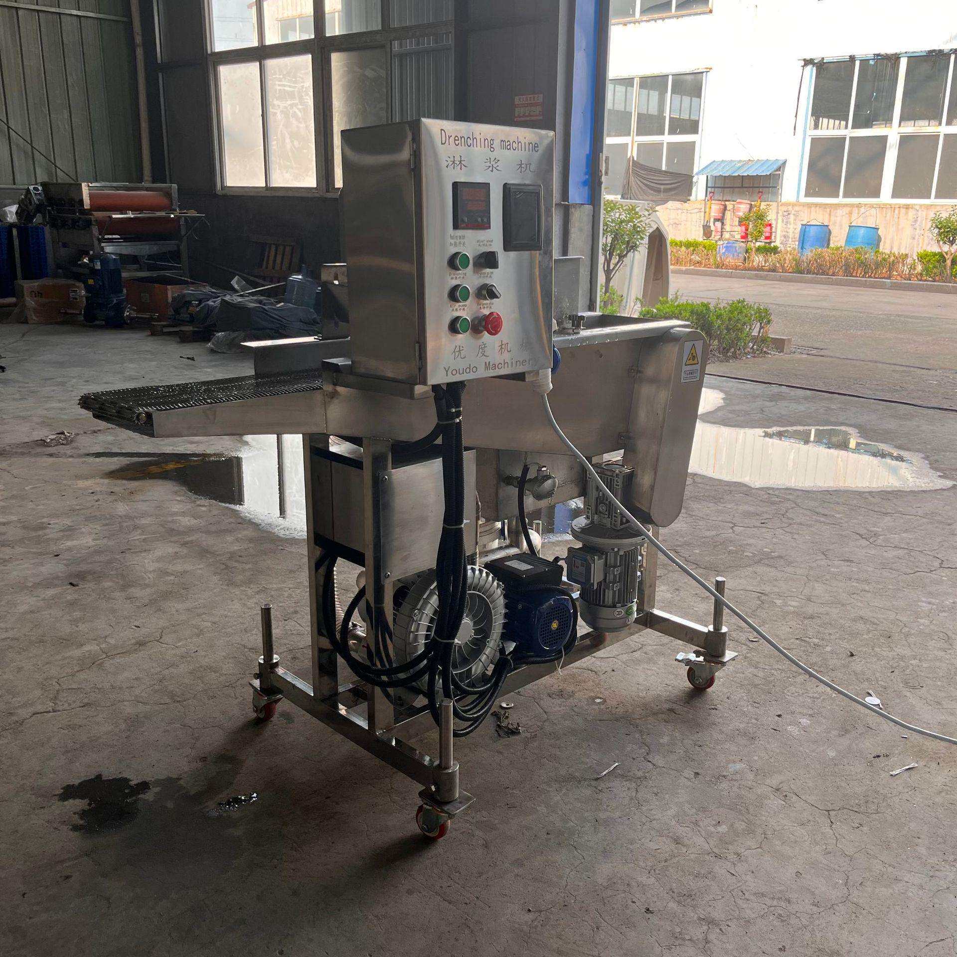 溜肉段鱼排全自动上浆机 全自动鸡排鱼排肉排浓浆淋浆浸浆机厂家