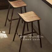 北美黑黑胡桃木吧台椅岛台高脚椅北欧全实木咖啡厅吧台凳休闲椅