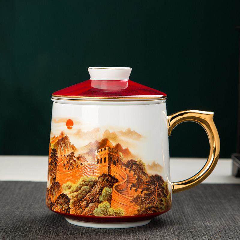 白瓷茶杯办公室泡茶杯茶水分离个人专用带过滤陶瓷茶道杯喝茶杯子