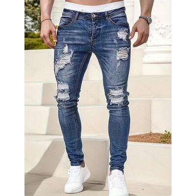 I 15458 Ripped Zipper Skinny Jeans 破洞拉链小脚牛仔裤