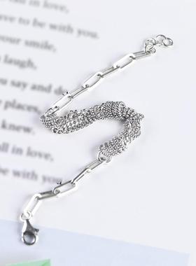 网红- S925银文艺时尚古巴链银环手链女款 复古泰银跨境饰品