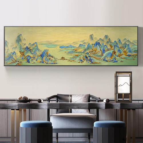 办公室字画金丝珐琅彩中国风千里江山图挂画新中式客厅手绘山水画
