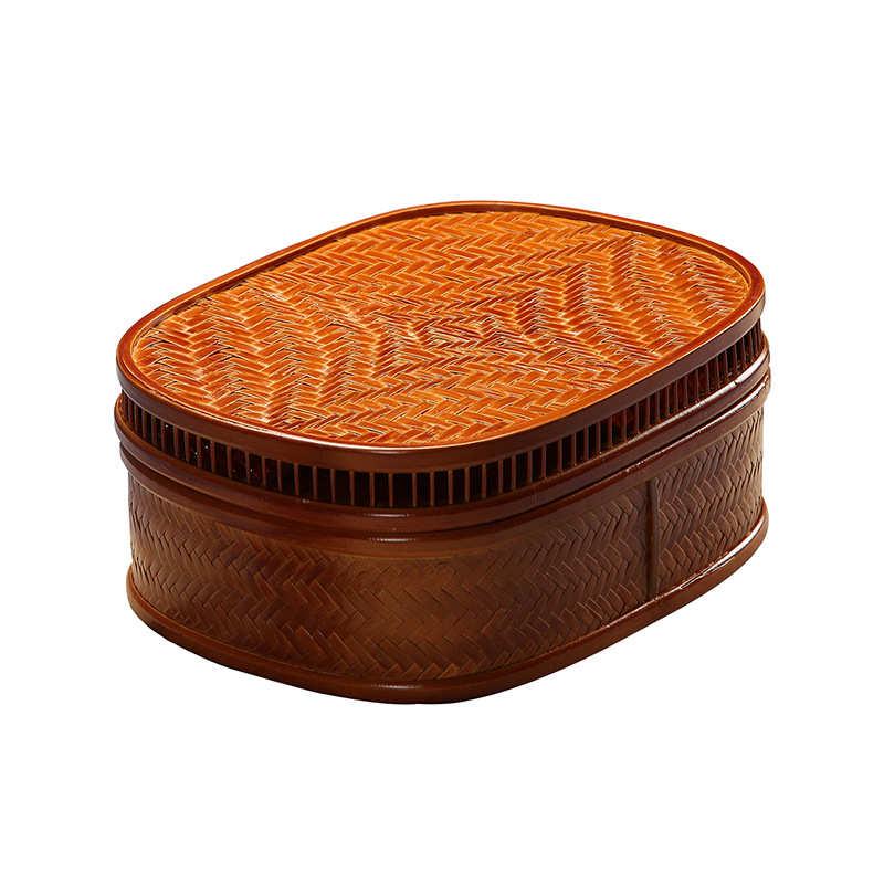 竹编日式大漆带盖整理盒茶具收纳盒漆器复古食盒收纳筐礼品包装盒