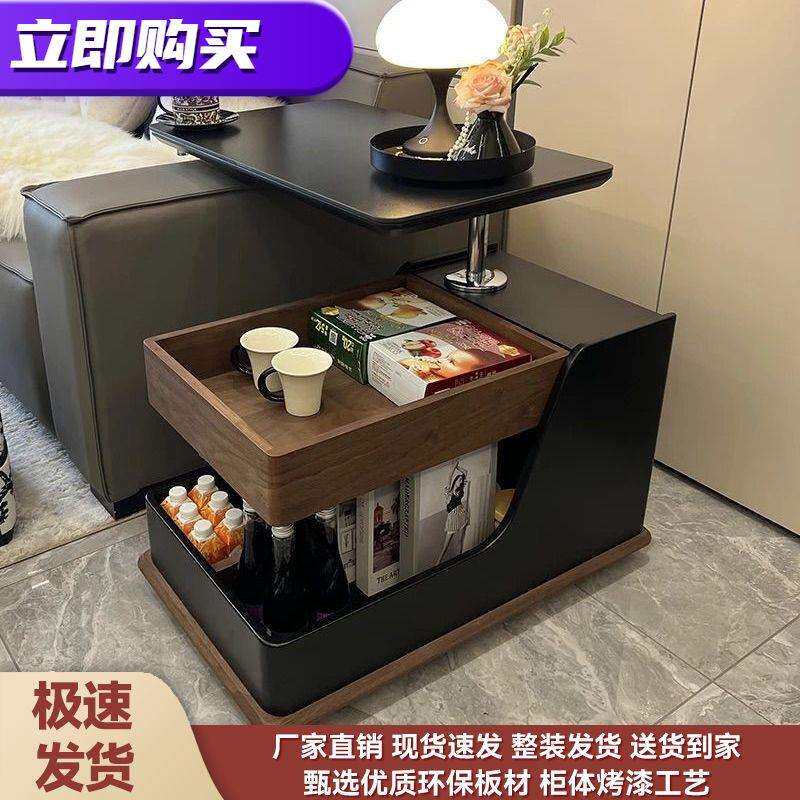 法式复古黑色移动边几可升降茶几边柜现代简约小户型客厅家用推车